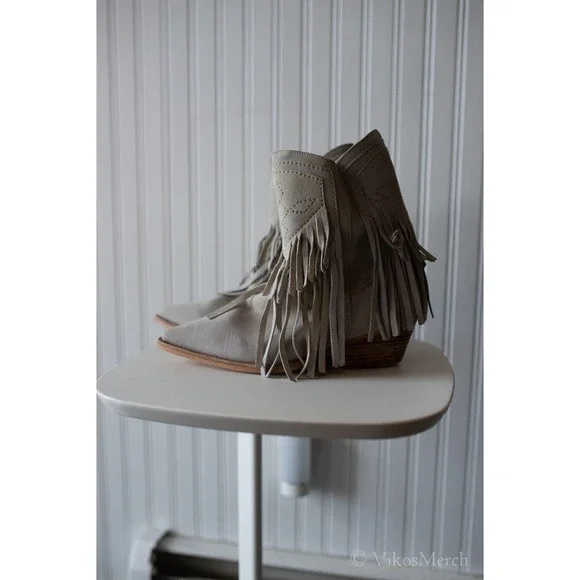 Free People Lawless Fringe Western Boots Size 39 Bone - Picture 2 of 6